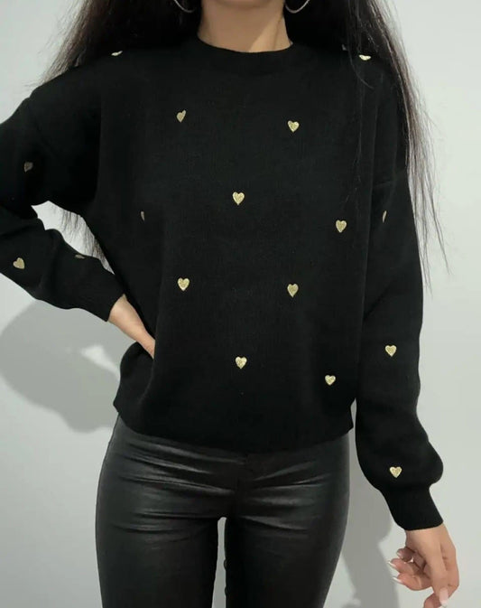 Blouse with hearts black